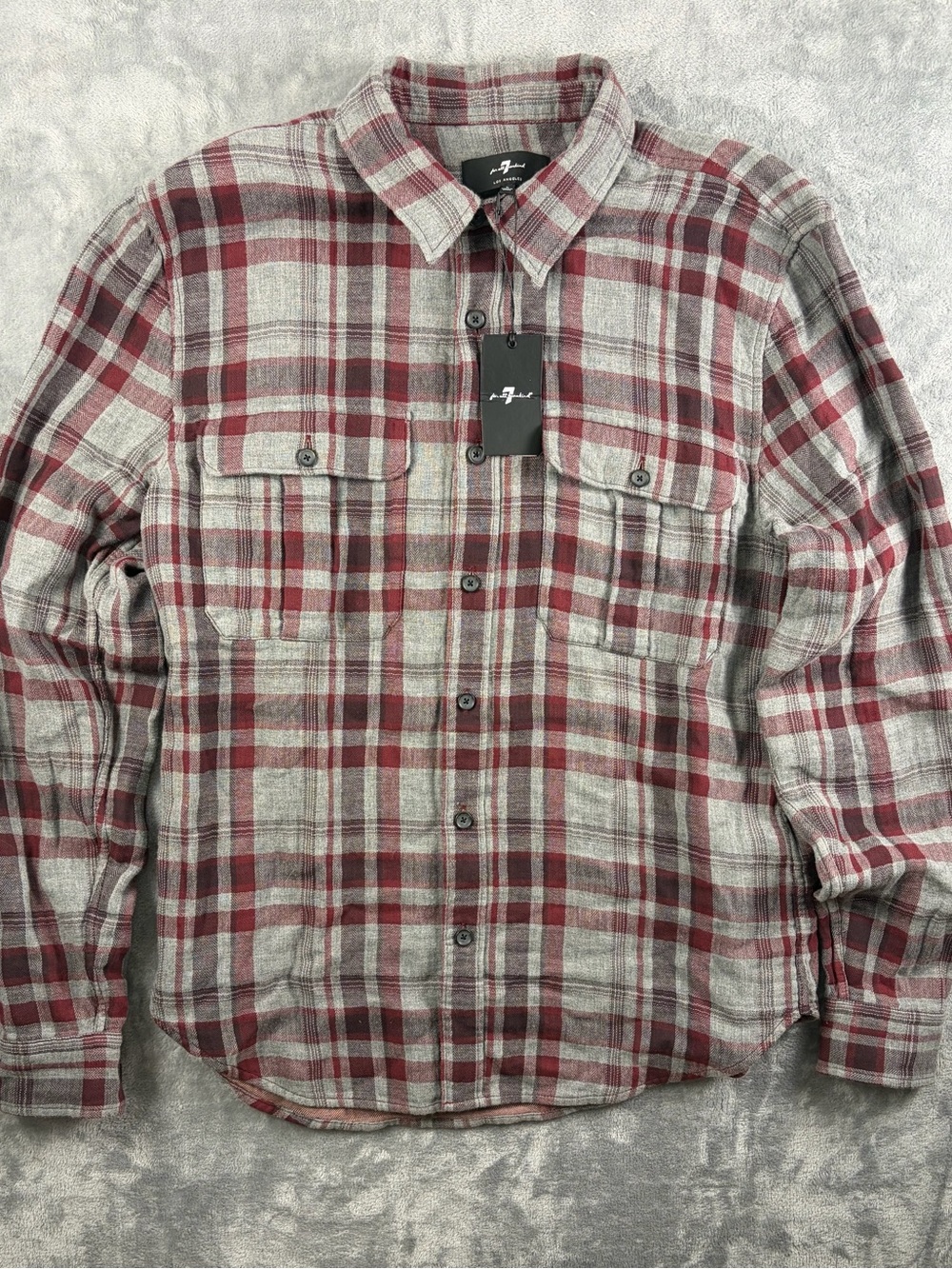 Classic Maroon & Gray Plaid Men's Flannel Shirt